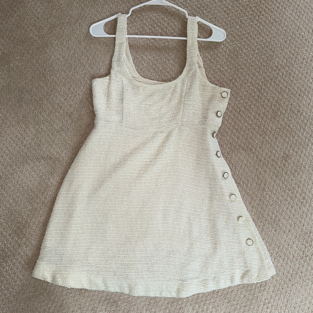 Zara Cream Textured Tweed Mini Dress Small